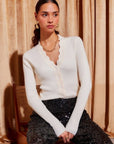 Bliss Scallop Edge Cardigan Cream Sweater - Cardigans Fifteen Twenty 