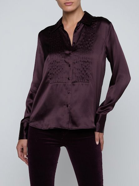 Divya Silk Shirt Dark Malbec Tops - Button Down L'Agence 