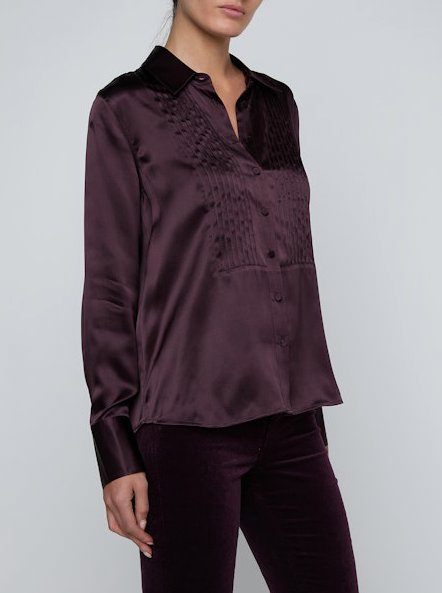 Divya Silk Shirt Dark Malbec Tops - Button Down L'Agence 