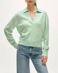 Cashmere Polo Top Frosted Sage Sweater - V-Neck White + Warren 