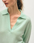 Cashmere Polo Top Frosted Sage Sweater - V-Neck White + Warren 