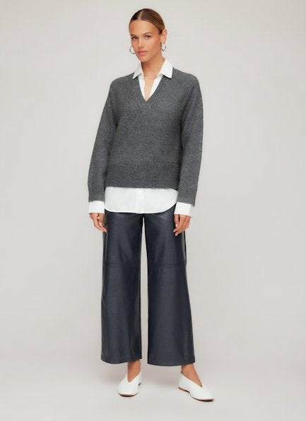 Carrie Mixed Media Sweater Charcoal Sweater - V-Neck Fifteen Twenty 