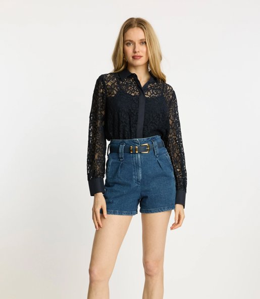 Emmie Top Dark Navy Lace Tops - Button Down Caballero 