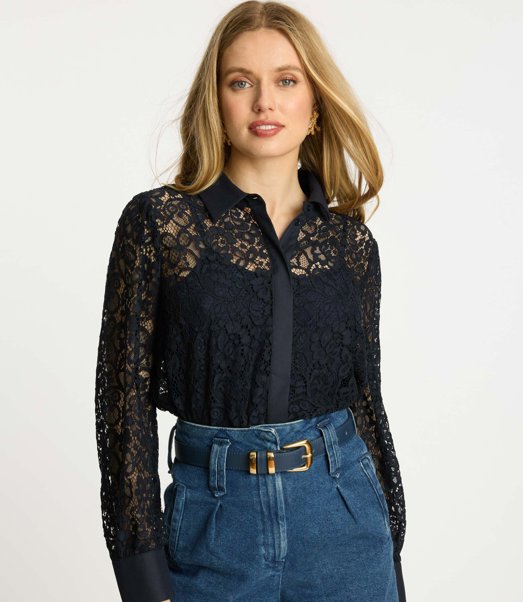 Emmie Top Dark Navy Lace Tops - Button Down Caballero 