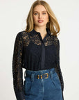 Emmie Top Dark Navy Lace Tops - Button Down Caballero 