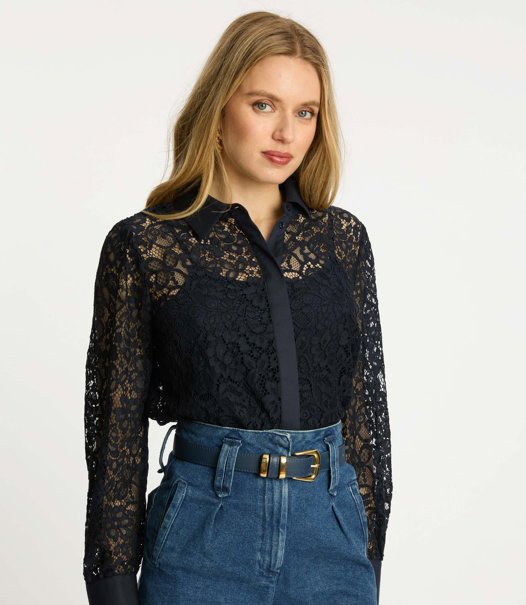 Emmie Top Dark Navy Lace Tops - Button Down Caballero 