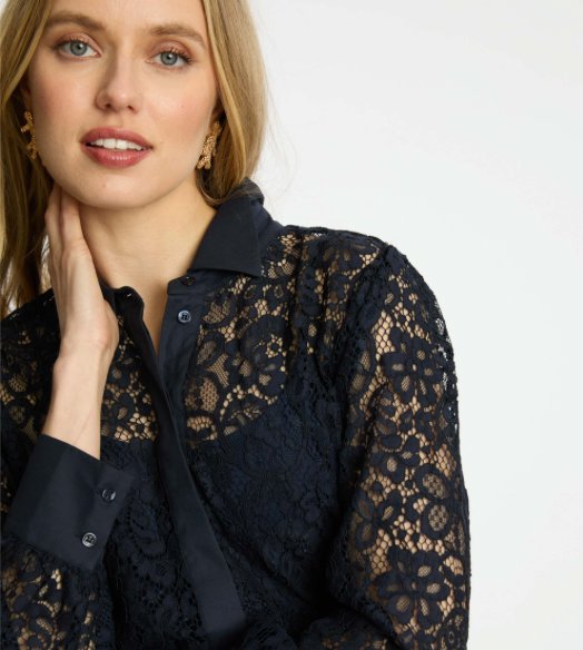 Emmie Top Dark Navy Lace Tops - Button Down Caballero 