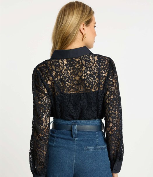 Emmie Top Dark Navy Lace Tops - Button Down Caballero 