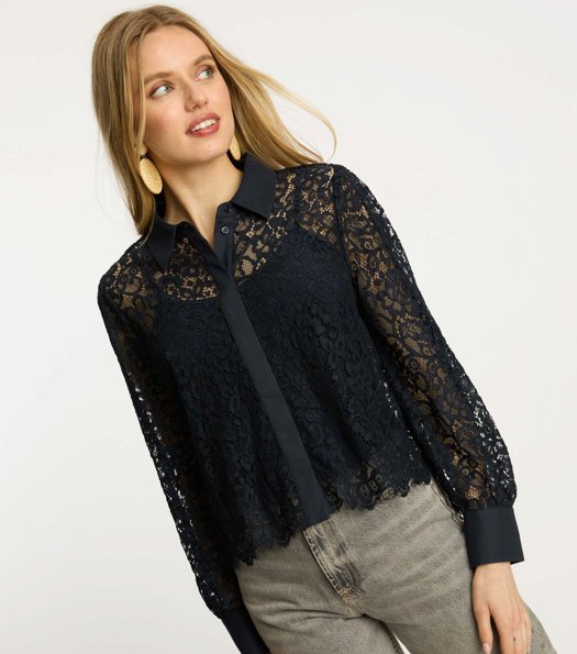 Emmie Top Dark Navy Lace Tops - Button Down Caballero 