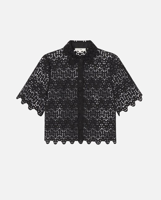 The Deco Eyelet Top Black Tops - Blouses Frame 