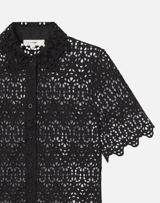 The Deco Eyelet Top Black Tops - Blouses Frame 