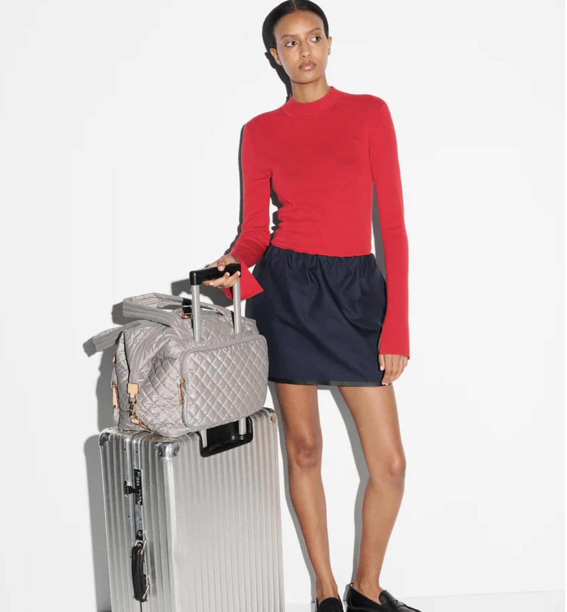 Large Sutton Deluxe Travel Sable Pearl Metallic Tote & Satchel MZ Wallace 