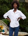 Eileen Ruffle Button Down Shirt White Denim Tops - Button Down Frank & Eileen 