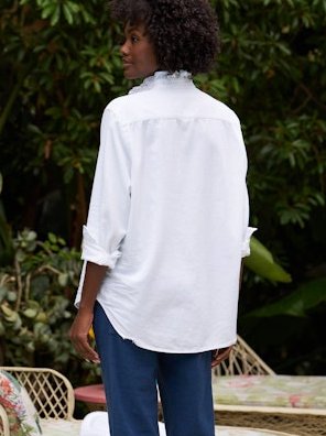 Eileen Ruffle Button Down Shirt White Denim Tops - Button Down Frank & Eileen 