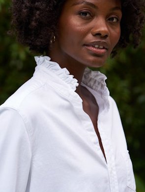 Eileen Ruffle Button Down Shirt White Denim Tops - Button Down Frank & Eileen 