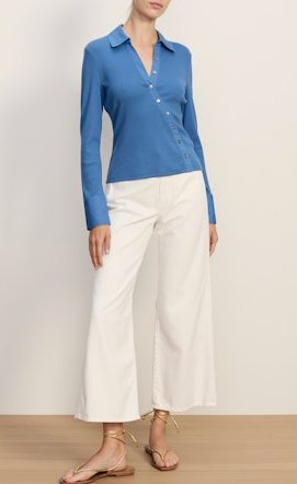 Brenner Top Blue Coast Tops - Button Down Veronica Beard 