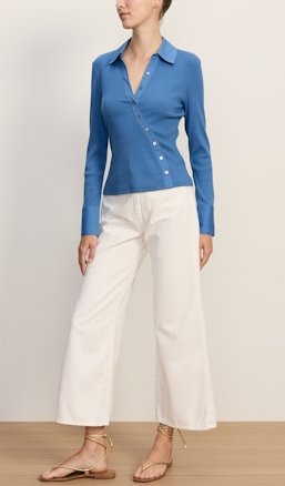Brenner Top Blue Coast Tops - Button Down Veronica Beard 