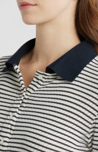 Pointelle Polo Navy Tops - Tees Frame 