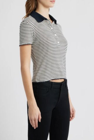 Pointelle Polo Navy Tops - Tees Frame 