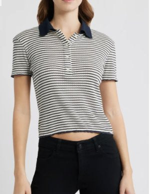 Pointelle Polo Navy Tops - Tees Frame 
