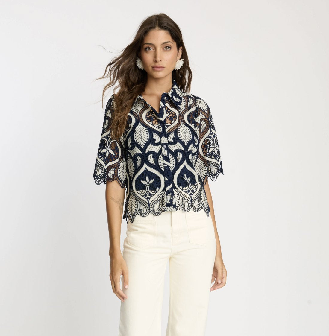 Tay Top Navy Cream Tops - Blouses Caballero 