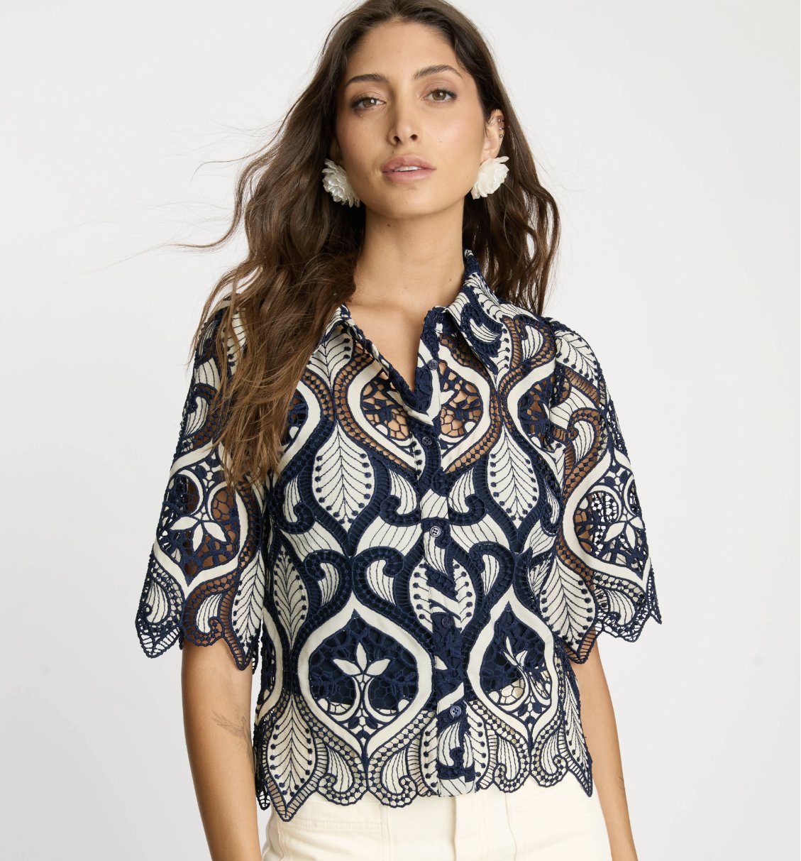 Tay Top Navy Cream Tops - Blouses Caballero 