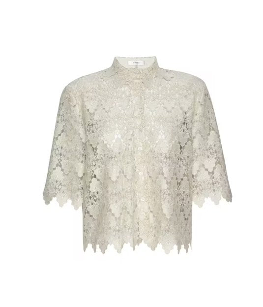 The Lace Button Up Shirt Ecru Tops - Button Down Frame 