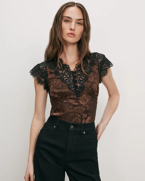 Pascaline Lace-Trimmed Top Espresso