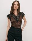 Pascaline Lace-Trimmed Top Espresso Tops - Blouses Veronica Beard 