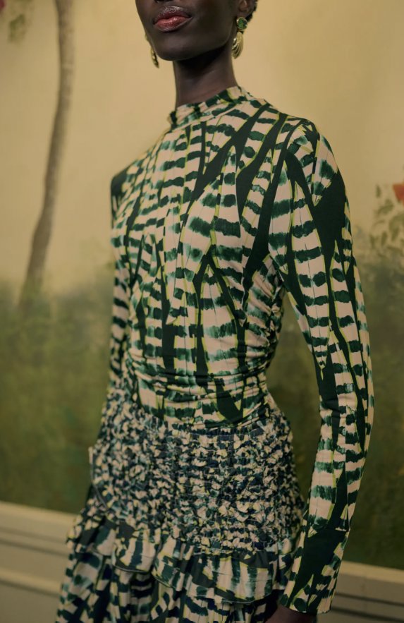 Striped Leaves Blouse Moss Green Tops - Blouses Farm Rio 