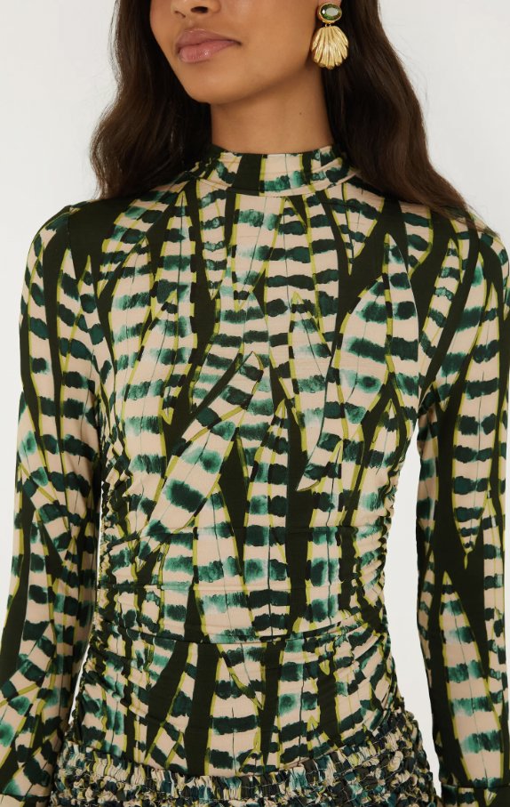 Striped Leaves Blouse Moss Green Tops - Blouses Farm Rio 