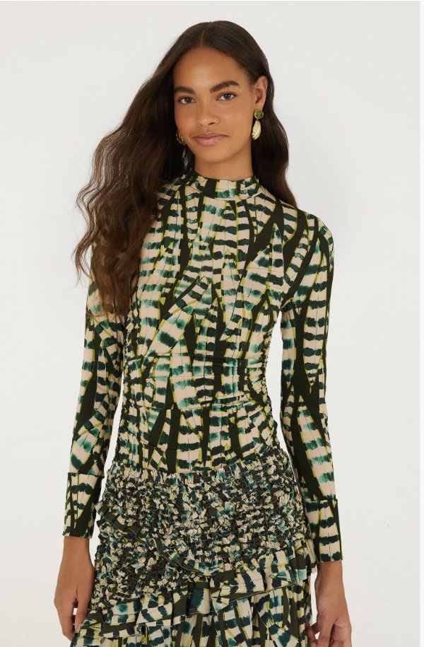 Striped Leaves Blouse Moss Green Tops - Blouses Farm Rio 