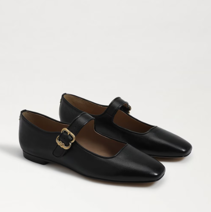 Michaela Mary Jane Flat Black Leather