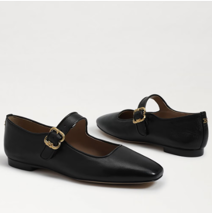 Michaela Mary Jane Flat Black Leather