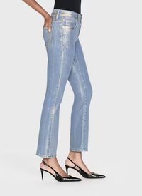 Le Crop Mini Boot Chrome Coated Gold Hologram Denim - Flare & Wide Leg Frame 