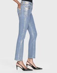 Le Crop Mini Boot Chrome Coated Gold Hologram Denim - Flare & Wide Leg Frame 