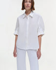 Gemma Three Quarter Sleeve Shirt White Tops - Button Down Simkhai 