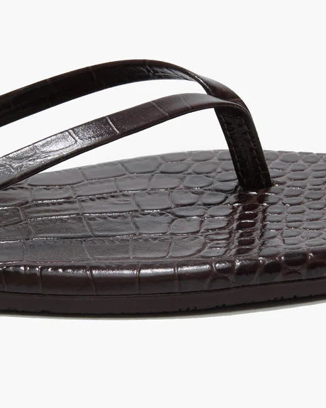 Square Toe Lily Flip Flops Carob Croc Sandals - Flip Flops Tkees 