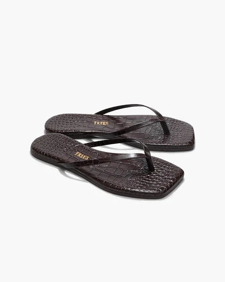 Square Toe Lily Flip Flops Carob Croc Sandals - Flip Flops Tkees 