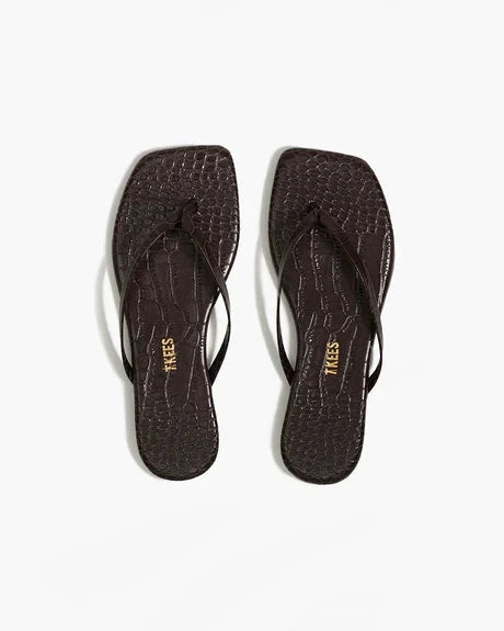 Square Toe Lily Flip Flops Carob Croc Sandals - Flip Flops Tkees 