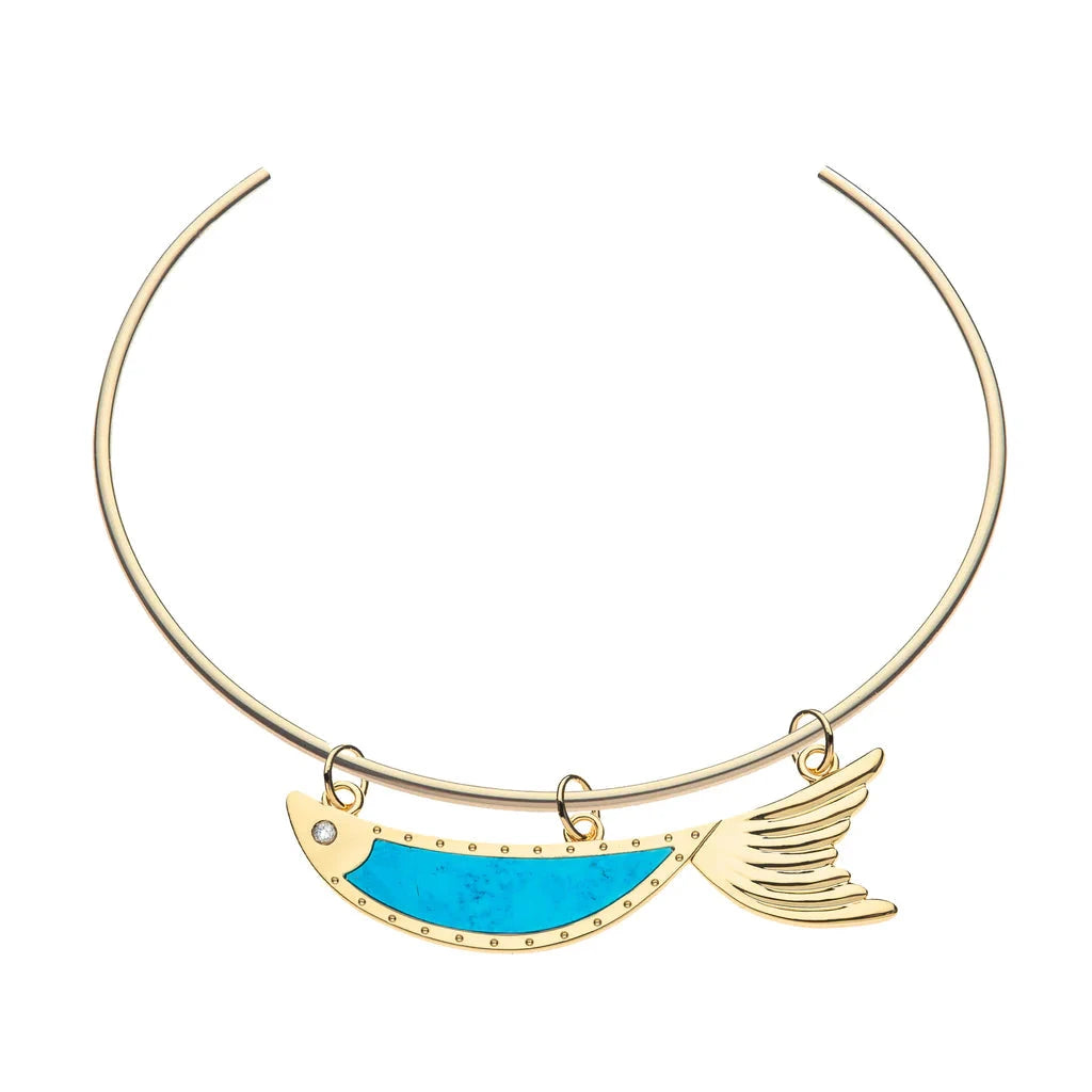 Strong Keep Swimming Fish Pendant Neck Cuff Necklaces Jane Win 