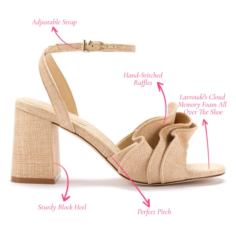 Selena Ruffle Sandal Beige Raffia Sandals - Heeled Sandals Larroude 