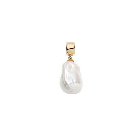 Pearl pendant with gold setting on a white background