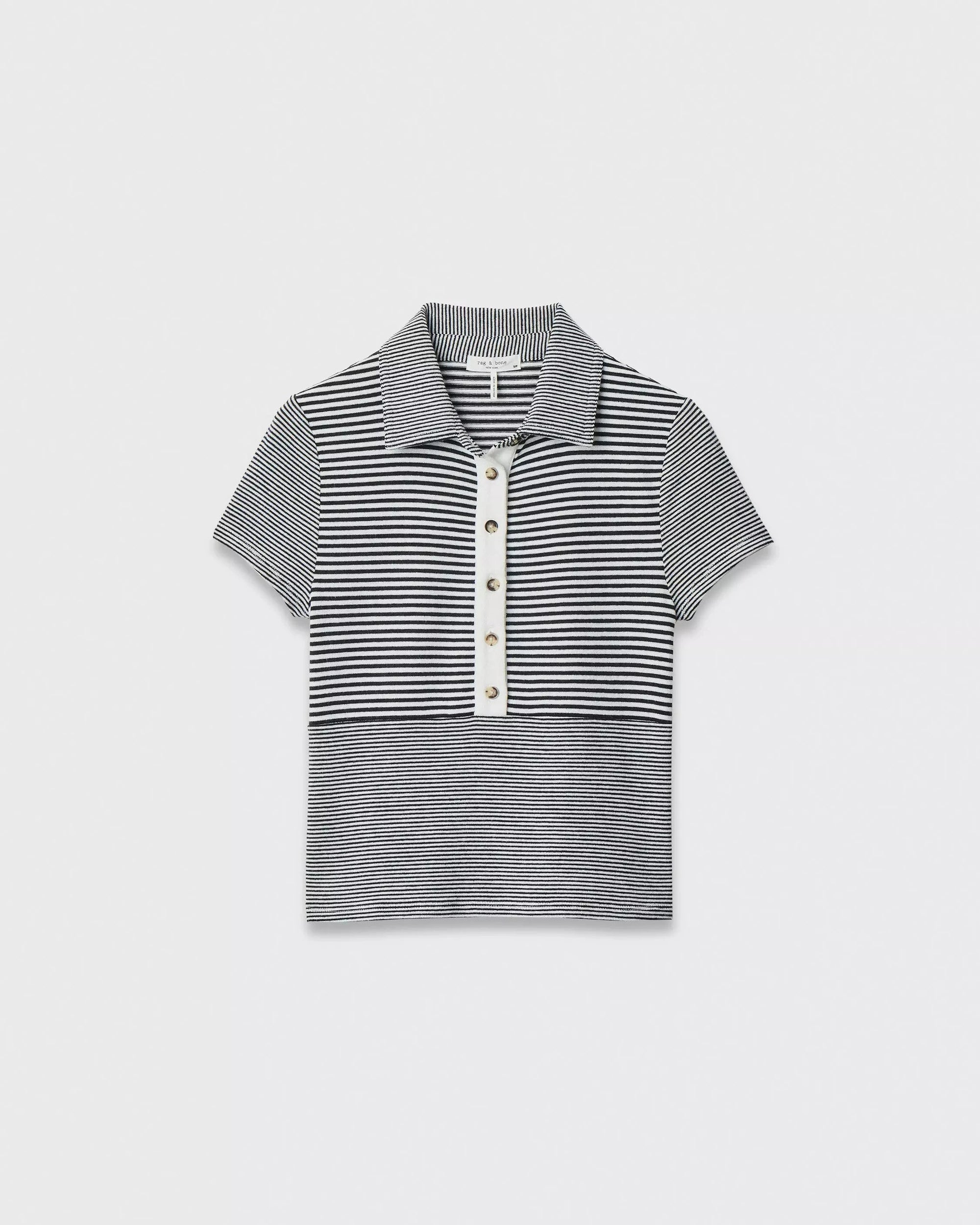 Knit Button Stripe Polo Tee Ivory Multi Top - Polo rag & bone 