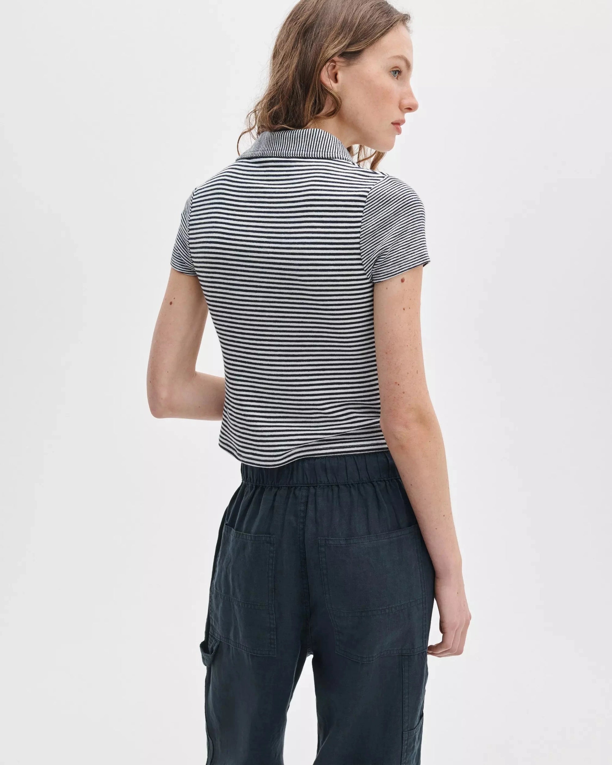 Knit Button Stripe Polo Tee Ivory Multi Top - Polo rag & bone 