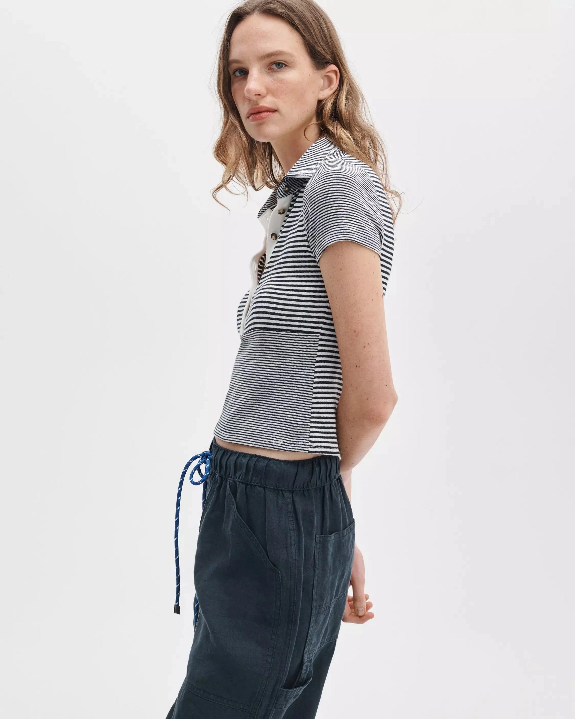 Knit Button Stripe Polo Tee Ivory Multi Top - Polo rag & bone 