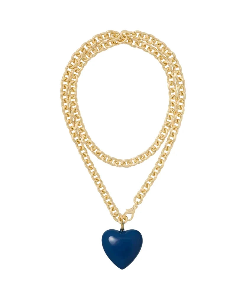 The Big Puffy Heart Charm Necklace Navy Necklaces Roxanne Assoulin 