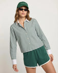 The Long Sleeve Boxy Crop Hunter Stripe/White Collar Tops - Button Down The Shirt 