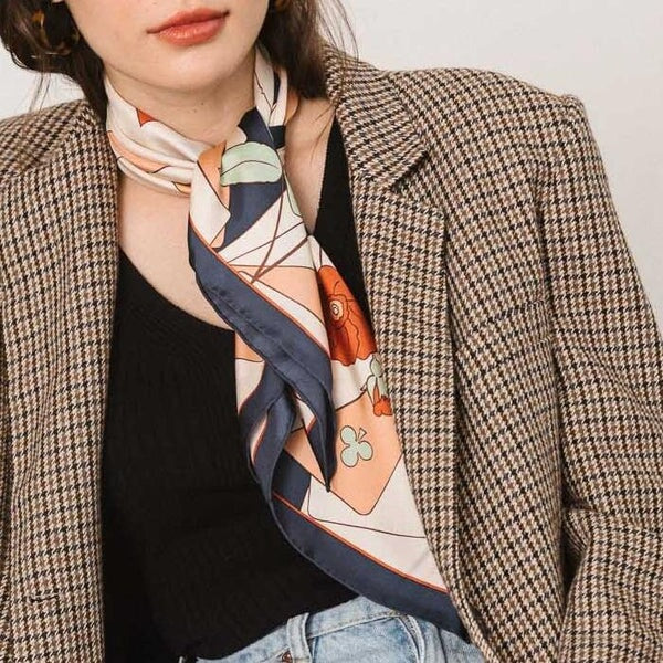 Camellia Silk Bandana Scarf Dark Blue Scarves Lost Pattern NYC 