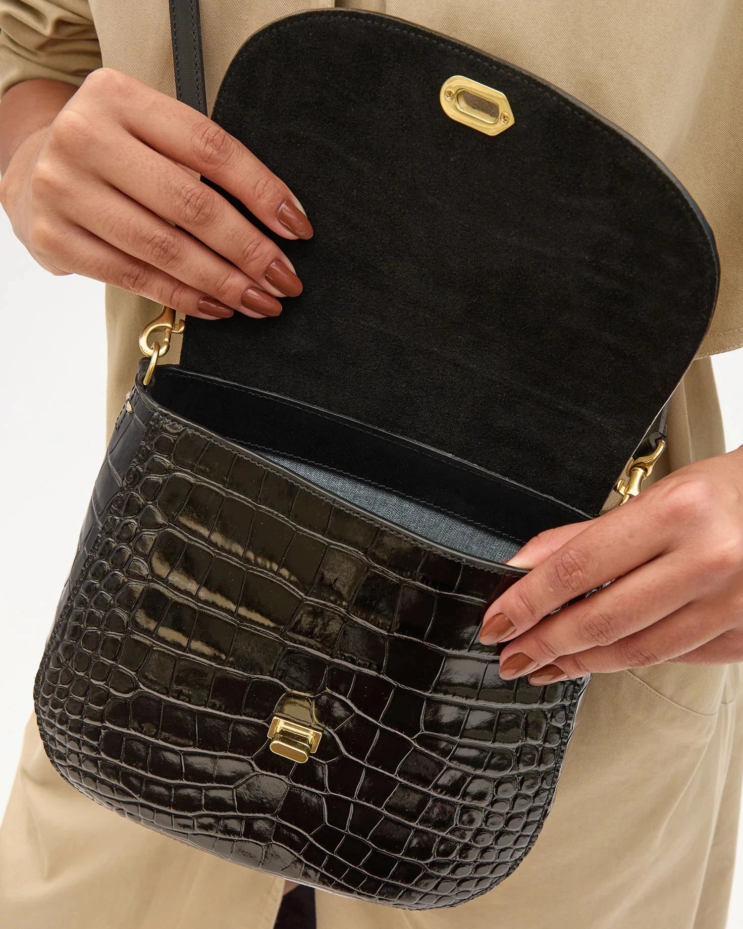 Turnlock Louis With Top Handle Black Croco Hobo & Shoulder Clare V. 